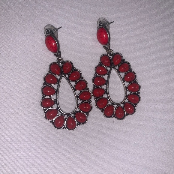 Red Statement Earrings - Picture 1 of 2